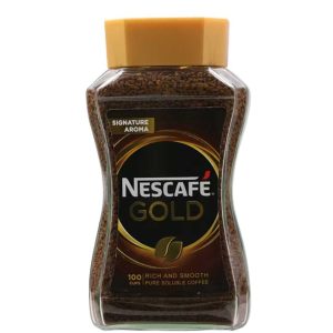 NESCAFÉ Gold Rich and Smooth Instant Coffee (အရည်အသွေးမြင့် အာရေးဘီးကားနှင့် ရိုဘက်စတာ ကော်ဖီစေ့များကို ရွေးချယ်၍ အလှော်ကြိတ်ထားသော ကော်ဖီစေ့အနှစ် ၁၀၀ ရာခိုင်နှုန်း စစ်စစ် ပါဝင်ပြီး သင်းပျံ့သော ရနံ့ (Signature Aroma) နှင့် နူးညံ့စိမ့်မွှေးသော အရသာကို ပေးစွမ်းနိုင်သော၊ ကော်ဖီခွက် ၁၀၀ စာ ဖျော်သောက်နိုင်သည့် အသားတင်အလေးချိန် 200g၊ UK / Swiss နည်းပညာ တင်သွင်းထုတ်လုပ်)
