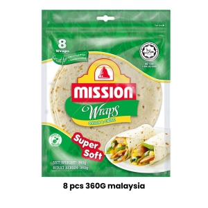Mission Super Soft Onion & Chive Wraps (360g) (8pc) (Malaysia) (အဆာပြေမုန့်များ သို့မဟုတ် အစားအစာများကို အလွယ်တကူ လိပ်စားရန် အထူးသင့်လျော်သော အရသာထူးကဲပြီး နူးညံ့ပျော့ပျောင်းသော ဂျုံပြား)