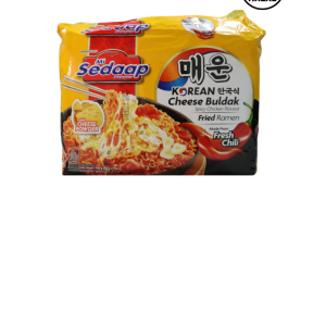 Mi Sedaap Korean Cheese Buldak Spicy Chicken Instant Noodles (86g) (Malaysia) (ကိုရီးယားစတိုင် ကြက်စပ်နဲ့ ချိစ်တို့ရဲ့ အမိုက်စားပေါင်းစပ်မှု)