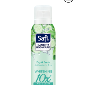 Safi Hijabista Bodycare Antibacterial Deodorant Spray Dry & Fresh (150ml) (Malaysia) (ချွေးနံ့ကို ထိရောက်စွာ ကာကွယ်ပေးပြီး တစ်နေကုန် လန်းဆန်းခြောက်သွေ့နေစေရန် အထူးဖော်စပ်ထားသော Spray)