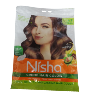 Nisha Crème Hair Color 4.3 Golden Brown (40gm) (India) (တောက်ပပြီး ဆွဲဆောင်မှုရှိတဲ့ ရွှေအညိုရောင်လေးက သင့်ကို လူကြားထဲမှာ ပေါ်လွင်နေစေမှာ)