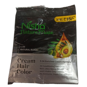 Nisha Nature Mate Cream Hair Color in Natural Black (100ml) (India) (သဘာဝအတိုင်း နက်မှောင်ပြောင်လက်တဲ့ အရောင်လေးကြောင့် ကြည့်လိုက်တာနဲ့ စမတ်ကျနေစေမှာ)