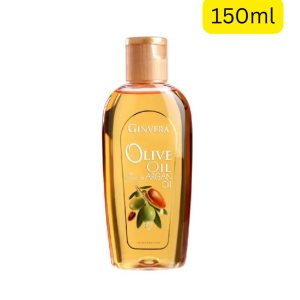 Ginvera Olive Oil with Moroccan Argan Oil (150ml) (Malaysia) (ဆံပင်တွေက အရောင်မှိန်ပြီး အဖျားတွေ ဖွာနေလို့ စိတ်ညစ်နေလား? Moroccan Argan Oil ဆိုတာ ဆံသားအတွက် အကောင်းဆုံး "ရွှေရည်" ပဲနော်! အခု မလေးရှားနိုင်ငံထုတ် Ginvera ကနေ သံလွင်ဆီနဲ့ အာဂန်ဆီကို ပေါင်းစပ်ပြီး ထုတ်ထားလို့ ရလဒ်ကတော့ ရှယ်ပဲနော်)