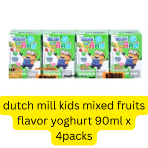 Dutch Mill Kids UHT Yoghurt Mixed Fruit Flavor (90ml x 4packs) (Thailand) (သားသားမီးမီးတို့ရဲ့ တစ်နေ့တာကို Mixed Fruit ရဲ့ လန်းဆန်းမှုနဲ့ စတင်လိုက်ရအောင်)