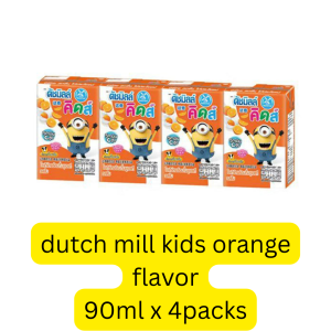 Dutch Mill Kids Drinking Yoghurt UHT Milk in Orange Flavor (90ml x 4packs) (Thailand) (သားသားမီးမီးတို့ ဗိုက်လေးလည်းကောင်း၊ ကိုယ်ခံအားလည်းကောင်းဖို့အတွက် အရသာလည်းရှိတဲ့ ဒိန်ချဉ်ဖျော်ရည်လေးကို ရှာနေလား? ဒါဆိုရင်တော့ ချစ်စရာ Minions လေးတွေပါတဲ့ Dutch Mill Kids လိမ္မော်အရသာလေးကို သတိရလိုက်ပါ)