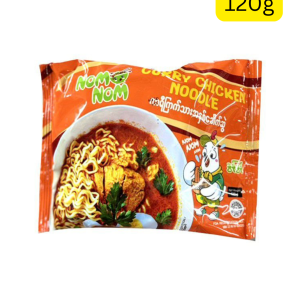 Nom Nom Curry Chicken Noodle Instant Noodles (120g) (ကြက်သားဟင်းဆီပြန်လေးနဲ့ ခေါက်ဆွဲပူပူလေးကို အိမ်မှာတင် အလွယ်တကူ စားချင်သလား? Nom Nom Curry Chicken ရှိရင် အိုကေပြီ)