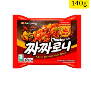 Samyang Chacharoni Spicy Blackbean Sauce Ramen (140g) (South Korea) (ကိုရီးယားကားတွေထဲကလို ဂျာဂျန်မြွန်း (ပဲငပိခေါက်ဆွဲ) ကိုမှ အီမသွားအောင် Spicy Seed Oil လေးနဲ့ ထူးထူးခြားခြား ဖော်စပ်ထားတဲ့ Samyang Chacharoni Spicy (140g) လေး ရောက်ရှိလို့လာပါပြီ)