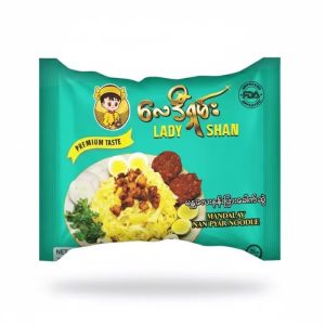 Lady Shan Mandalay Nan Pyar Noodle (မြန်မာနိုင်ငံထုတ် ပရီမီယံ မန္တလေးနန်းပြားခေါက်ဆွဲ၊ FDA နှင့် Halal အသိအမှတ်ပြု၊ အလေးချိန် ၁၀၀ ဂရမ်ခန့်၊ မန္တလေးရိုးရာ နန်းပြားသုပ်အရသာကို မိနစ်ပိုင်းအတွင်း အသင့်ချက်စားနိုင်သော အထုပ်)