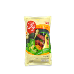 Lilly Mayonnaise by Molly (ကြက်ဥ၊ ဆီနှင့် သဘာဝ ပါဝင်ပစ္စည်းများဖြင့် စနစ်တကျ သမအောင် မွှေနှောက်ပြုလုပ်ထားသော ချိုစိမ့်မွှေး အိစက်သည့် မာယိုနီးစ် (Mayonnaise) စော့စ်ဖြစ်ပြီး အသုပ်များ၊ စန်းဝစ်ချ်များနှင့် ကြော်လှော်မုန့်များတွင် တို့စားရန် သို့မဟုတ် သုတ်လိမ်းရန် အထူးသင့်တော်သော၊ အသားတင်အလေးချိန် 870g၊ Thailand နိုင်ငံထုတ်)