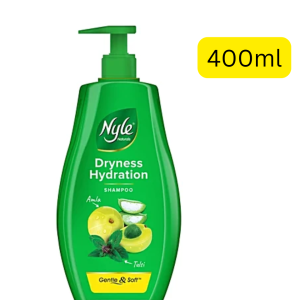 Nyle Shampoo Dryness Hydration 400ml (India Made) သဘာဝအပင်များ၏ အစွမ်းဖြင့် ဆံသားခြောက်သွေ့မှုကို ကုသပေးပြီး ရေဓာတ်ဖြည့်တင်းပေးရန် အထူးထုတ်လုပ်ထားသော Shampoo