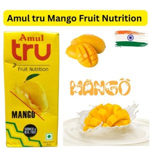 Amul tru Mango Fruit Nutrition (အိန္ဒိယနိုင်ငံထုတ်ဖြစ်ပြီး စစ်မှန်သော သရက်သီးစစ်စစ်ဖျော်ရည်ရှိနှင့် နို့အာဟာရဓာတ်တို့ကို အရသာစွာ ပေါင်းစပ်ဖော်စပ်ထားကာ ခန္ဓာကိုယ်အတွက် လန်းဆန်းမှုနှင့် ဗီတာမင်ဓာတ်များကို တစ်ပြိုင်နက် ပေးစွမ်းနိုင်သော အရသာရှိလှသည့် အမူးလ် သရက်သီးနို့အခြေခံ အချိုရည်ဗူး)
