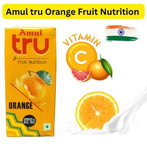 Amul tru Orange Fruit Nutrition (အိန္ဒိယနိုင်ငံထုတ်ဖြစ်ပြီး စစ်မှန်သော လိမ္မော်သီးသီးဖျော်ရည်နှင့် နို့အာဟာရဓာတ်တို့ကို အရသာရှိစွာ ပေါင်းစပ်ဖော်စပ်ထားကာ ခန္ဓာကိုယ်အတွက် လန်းဆန်းမှု၊ ဗီတာမင်စီ (Vitamin C) နှင့် နို့အာဟာရကို တစ်ပြိုင်နက် ပေးစွမ်းနိုင်သော အရသာရှိလှသည့် အမူးလ် လိမ္မော်သီးနို့အခြေခံ အချိုရည်ဗူး)