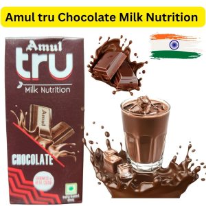 Amul tru Chocolate Milk Nutrition (အိန္ဒိယနိုင်ငံထုတ်ဖြစ်ပြီး စစ်မှန်သော ကိုကိုး (Real Cocoa) ၏ ကောင်းခြင်းများနှင့် အရည်အသွေးမြင့် နို့အာဟာရဓာတ်တို့ကို အချိုးကျကျ ပေါင်းစပ်ဖော်စပ်ထားကာ ခန္ဓာကိုယ်အတွက် စွမ်းအင်၊ ပရိုတင်းနှင့် ကယ်လ်ဆီယမ်တို့ကို ပေးစွမ်းနိုင်သော အရသာရှိလှသည့် အမူးလ် ချောကလက်နို့ရည်ဗူး)