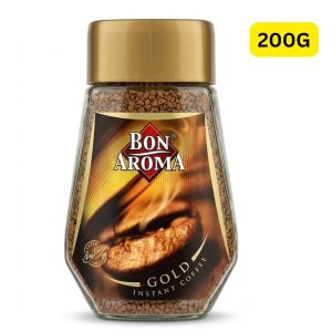 Bon Aroma Gold Instant Coffee (ဆွတ်ဇာလန်နည်းပညာဖြင့် အရည်အသွေးမြင့် ကော်ဖီစေ့ကောင်းများကို သေချာစွာရွေးချယ်၍ Freeze-Dried နည်းပညာဖြင့် ထုတ်လုပ်ထားသောကြောင့် ကော်ဖီရနံ့နှင့် အရသာစစ်စစ်ကို ရရှိစေခြင်း၊ ခန္ဓာကိုယ်ကို ချက်ချင်းလန်းဆန်းတက်ကြွစေခြင်းနှင့် အာရုံစူးစိုက်မှုကို မြှင့်တင်ပေးနိုင်ခြင်း စသည့်အကျိုးကျေးဇူးများကို ပေးစွမ်းနိုင်ပြီး ခွက်ပေါင်း ၁၃၀ ခန့် အဝထုတ်လုပ်ဖျော်စပ်နိုင်သည့် အလေးချိန် ၂၀၀ ဂရမ် (200g) ဝင် ပရီမီယံ ကော်ဖီမှုန့်ဖန်ဗူးကြီး)