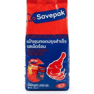 Savepak Tempura Flour Hot & Spicy Flavour (ထိုင်းနိုင်ငံထုတ်ဖြစ်ပြီး အသား၊ ပုစွန်၊ ကြက်သားနှင့် အသီးအနှံများကို ကြွပ်ရွစပ်စပ်လေးဖြစ်အောင် ကြော်စားနိုင်မည့် အနံ့အရသာနှင့် အစပ်ဓာတ် အချိုးကျစပ်မွှန်းထားသော အဆင်သင့်သုံး တန်ပူရာ ကြော်မှုန့်စပ်စပ်၊ အလေးချိန် ၁,၀၀၀ ဂရမ် (1,000g / 1kg) ဝင် အထုပ်ကြီး)