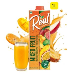 Real Fruit Power Mixed Fruit Juice (သစ်သီးမျိုးစုံ ပါဝင်ပြီး ဗီတာမင် C ကြွယ်ဝကာ ကြာရှည်ခံဆေး လုံးဝမပါဝင်သော၊ အိန္ဒိယနိုင်ငံ၏ နံပါတ် ၁ အမှတ်တံဆိပ် သဘာဝသစ်သီးစုံဖျော်ရည်၊ ပမာဏ 1L၊ အိန္ဒိယနိုင်ငံထုတ်)