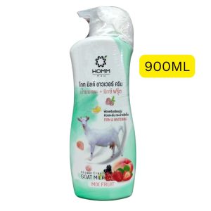 HOMM POU Goat Milk Shower Cream Mix Fruit (အသားအရေကို တင်းရင်းစေပြီး ဖြူဝင်းတောက်ပစေသော ဆိတ်နို့နှင့် သစ်သီးစုံ အဆီအနှစ်များ ပါဝင်သည့် (Firm & Whitening) ကိုယ်တိုက်ဆပ်ပြာရည်၊ ပမာဏ ၉၀၀ မီလီလီတာ (900ML) အပြည့်ပါဝင်သည်၊ ထိုင်းနိုင်ငံထုတ်)