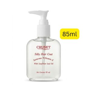 CRUSET Silky Hair Coat (နေလောင်ဒဏ်ကာကွယ်ပေးသော Sunscreen၊ ဗီတာမင် E နှင့် နေကြာစေ့ဆီ (Sunflower Seed Oil) တို့ ပါဝင်ပြီး ဆံသားကို နူးညံ့ပျော့ပျောင်း တောက်ပစေသော ဆံပင်လိမ်းဆီ၊ ပမာဏ 85ml ပါဝင်သည်၊ ထိုင်းနိုင်ငံထုတ်)