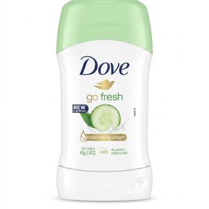 Dove Go Fresh Antiperspirant Deodorant Stick (သခွားသီးနှင့် လက်ဖက်စိမ်းအနံ့ ပါဝင်ပြီး ၄၈ နာရီကြာ ချွေးနှင့် ချွေးနံ့ကို ကာကွယ်ပေးသော၊ 1/4 Moisturising Cream ပါဝင်၍ ဂျိုင်းသားကို နူးညံ့ချောမွေ့စေသည့် အယ်လ်ကိုဟော (0% Alcohol) ကင်းစင်သော ဂျိုင်းလိမ်းချွေးနံ့ပျောက်ဆေး၊ အလေးချိန် 40g ပါဝင်သည်၊ ကမ္ဘာကျော် Dove အမှတ်တံဆိပ်)