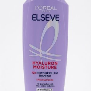 L'Oréal Paris Elseve Hyaluron Moisture 72H Moisture Filling Shampoo (ဟိုင်ယာလူရိုနစ် အက်စစ် (Hyaluronic Acid) ပါဝင်ပြီး ခြောက်သွေ့အာဟာရလိုအပ်နေသော ဆံသားများကို ရေဓာတ်ဖြည့်တင်းပေးကာ ၇၂ နာရီတိုင်အောင် စိုပြည်အိစက်စေသော၊ ဆံသားကို လေးလံမှုမရှိဘဲ ပေါ့ပါးနူးညံ့စေသည့် ခေါင်းလျှော်ရည်၊ ပမာဏ 200ml၊ ထိုင်း/အင်ဒိုနီးရှား နိုင်ငံထုတ်)