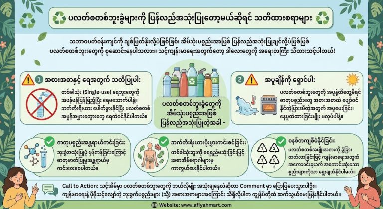 ပလတ်စတစ်ဘူးခွံများကို ပြန်လည်အသုံးပြုတော့မယ်ဆိုရင် သတိထားစရာများ