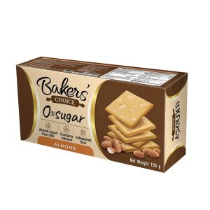 Bakers' Choice 0% Sugar Almond Biscuits (သကြားဓာတ် လုံးဝမပါဝင်သော အာဟာရပြည့် ဗာဒံစေ့ (Almond) ဘီစကွတ်၊ အမေရိကန်နိုင်ငံမှ တင်သွင်းသော ဗာဒံစေ့များ၊ ကယ်လ်စီယမ်ဓာတ်များ ပါဝင်ပြီး ဆိုးဆေးမပါသော ဂျုံမှုန့်ဖြင့် ဖုတ်လုပ်ထားသောကြောင့် ကျန်းမာရေးအတွက် အထူးသင့်လျော်သော သရေစာ၊ အလေးချိန် 105g၊ အရည်အသွေးမြင့် ပြည်တွင်းထုတ်ကုန်)