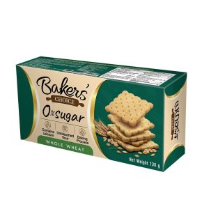 Bakers' Choice 0% Sugar Whole Wheat Biscuits (သကြားဓာတ် လုံးဝမပါဝင်သော အာဟာရပြည့် ဂျုံကြမ်းဘီစကွတ်၊ ကယ်လ်စီယမ်ဓာတ်များ ပါဝင်ပြီး ဆိုးဆေးမပါသော ဂျုံမှုန့်ဖြင့် ဖုတ်လုပ်ထားသောကြောင့် ကျန်းမာရေးအတွက် အထူးသင့်လျော်သော သရေစာ၊ အလေးချိန် 130g၊ အရည်အသွေးမြင့် ပြည်တွင်းထုတ်ကုန်)