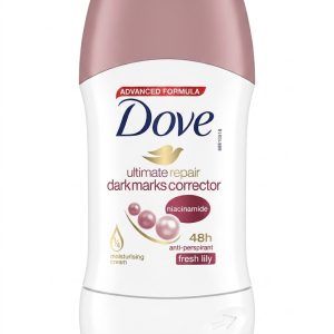 Dove Ultimate Repair Dark Marks Corrector Antiperspirant Stick (Niacinamide နှင့် 1/4 Moisturising Cream ပါဝင်ပြီး ဂျိုင်းမည်းခြင်းကို သက်သာစေကာ ၄၈ နာရီကြာ ချွေးနှင့် ချွေးနံ့ကို ကာကွယ်ပေးသော၊ Fresh Lily ရနံ့ဖြင့် တစ်နေကုန်လန်းဆန်းစေသည့် ဂျိုင်းလိမ်းချွေးနံ့ပျောက်ဆေး၊ ကမ္ဘာကျော် Dove အမှတ်တံဆိပ်)