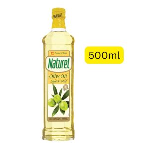 Naturel Olive Oil Light & Mild (စပိန်နိုင်ငံမှ ထုတ်လုပ်သော အရည်အသွေးမြင့် သံလွင်ဆီ၊ အနံ့နှင့် အရသာကို ပေါ့ပါးစွာ ဖန်တီးထားသဖြင့် ဟင်းလျာများ၏ မူလအရသာကို မပြောင်းလဲစေဘဲ ကြော်လှော်ချက်ပြုတ်ရန် အထူးသင့်လျော်သော၊ ကျန်းမာရေးအတွက် ကောင်းမွန်သည့် အိုမီဂါ (Omega) အဆီဓာတ်များ ပါဝင်သော သံလွင်ဆီ၊ ပမာဏ ၅၀၀ မီလီလီတာ (500ml) ပါဝင်သည်)