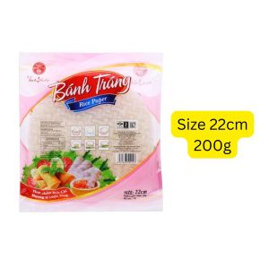 Bích Chi Bánh Tráng Rice Paper (ဗီယက်နမ်နိုင်ငံထုတ် အရည်အသွေးမြင့် ဆန်ပြားလိပ် (Rice Paper)၊ အချင်း ၂၂ စင်တီမီတာ (Size 22cm) နှင့် အလေးချိန် ၂၀၀ ဂရမ် (200g) ပါဝင်ပြီး ကော်ပြန့်စိမ်း၊ ကော်ပြန့်ကြော်နှင့် အခြားသော အဆာသွတ် အစားအစာများ ပြုလုပ်ရာတွင် အသုံးပြုနိုင်သော စားသောက်ကုန်)